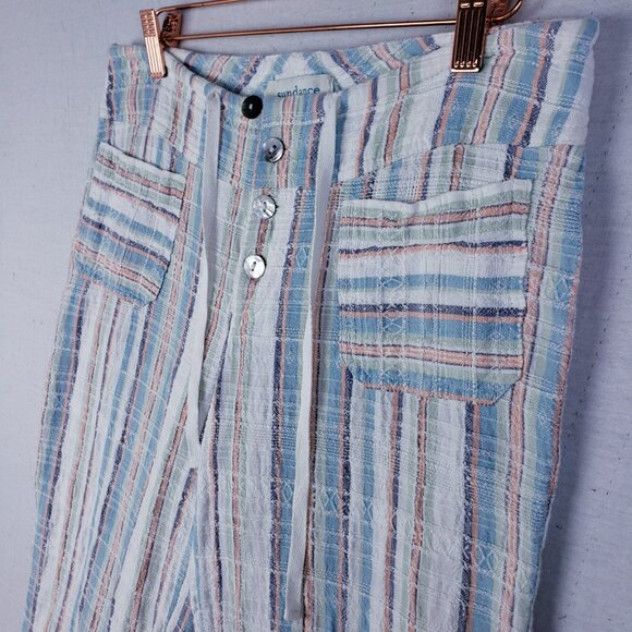 SUNDANCE Gigi Pants Straight Leg Green White Plaid Cotton XS Bohemian Resort - Picture 4 of 11